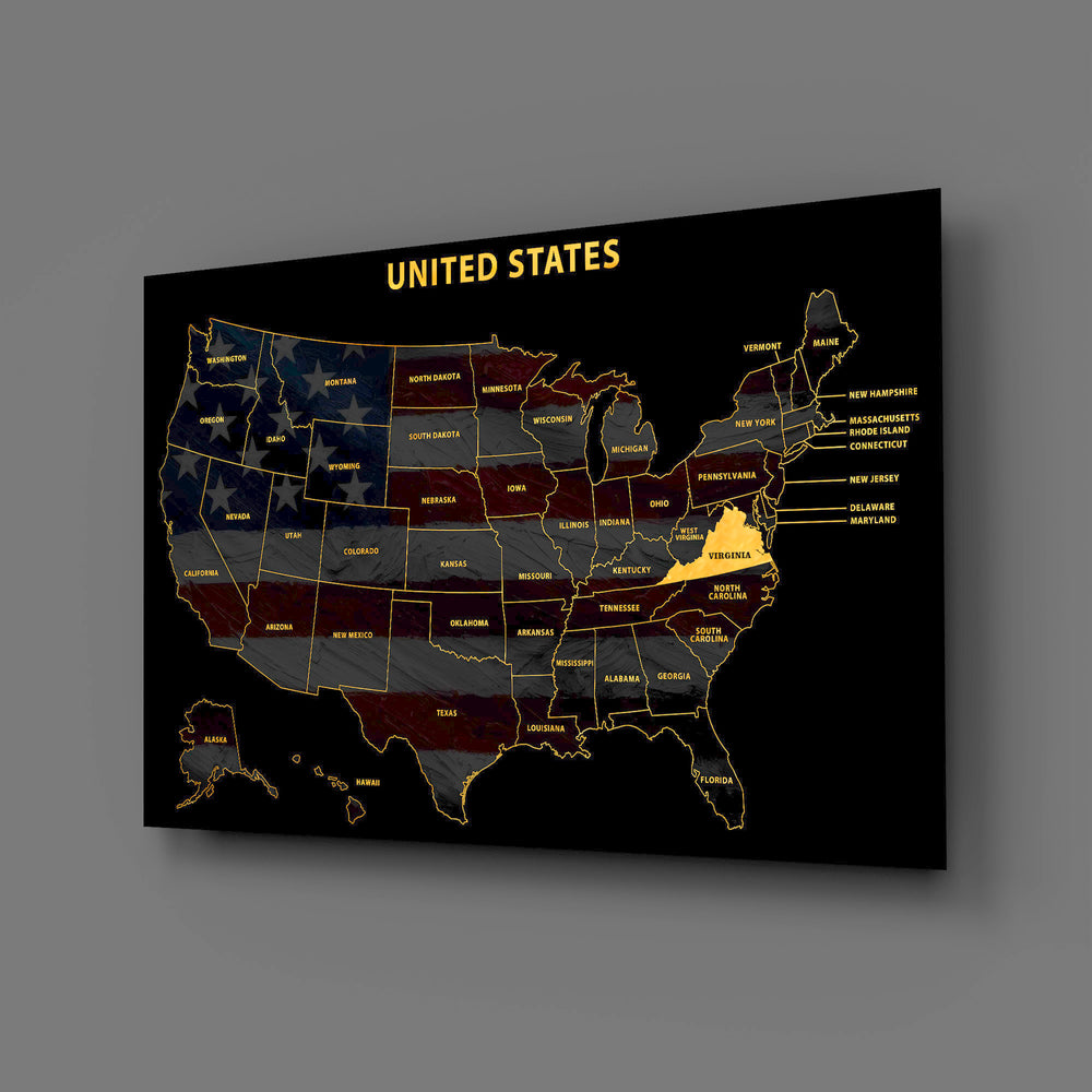 Virginia State Map - 3D Embossed Metal Wall Art