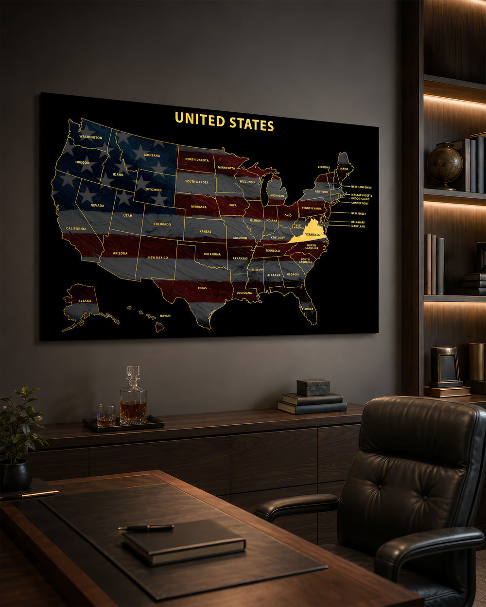 Virginia State Map - 3D Embossed Metal Wall Art