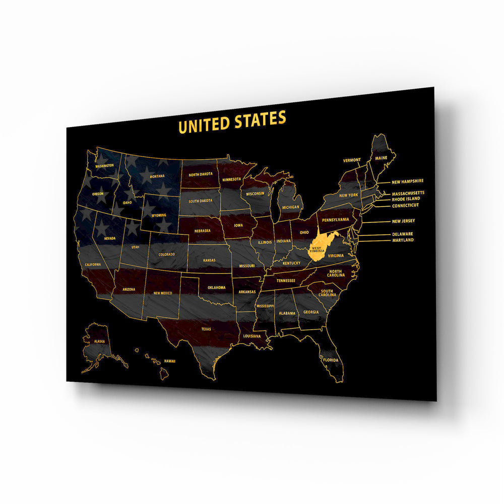 West Virginia State Map - 3D Embossed Metal Wall Art