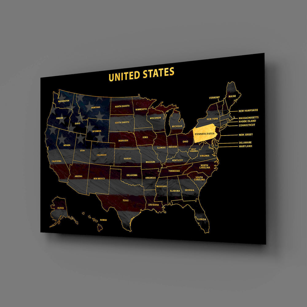 Pennsylvania State Map - 3D Embossed Metal Wall Art