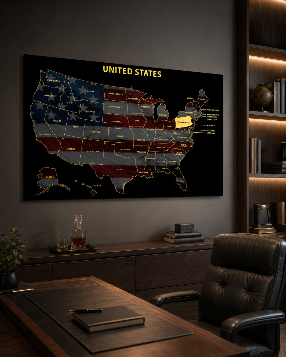 Pennsylvania State Map - 3D Embossed Metal Wall Art