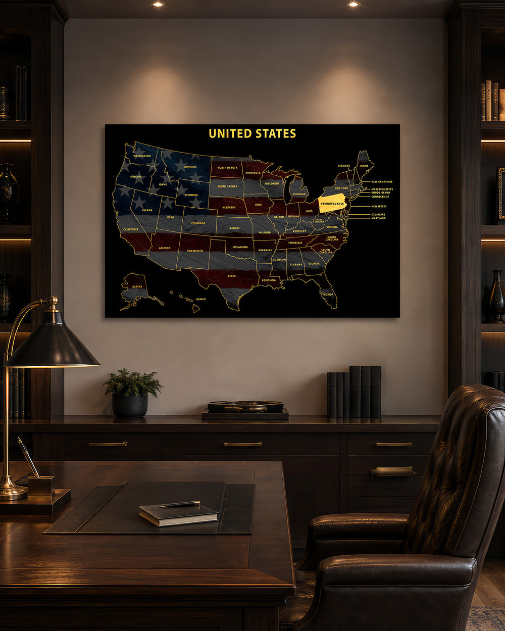 Pennsylvania State Map - 3D Embossed Metal Wall Art
