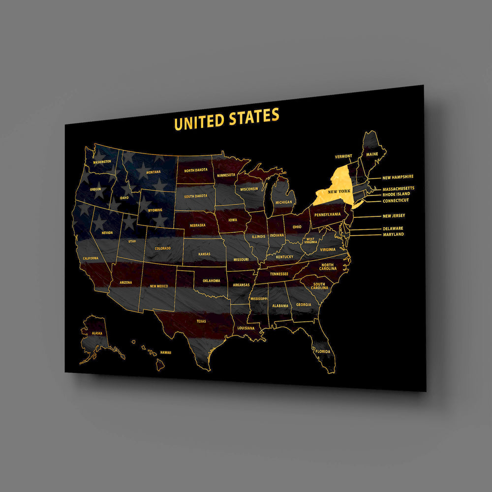 New York State Map - 3D Embossed Metal Wall Art