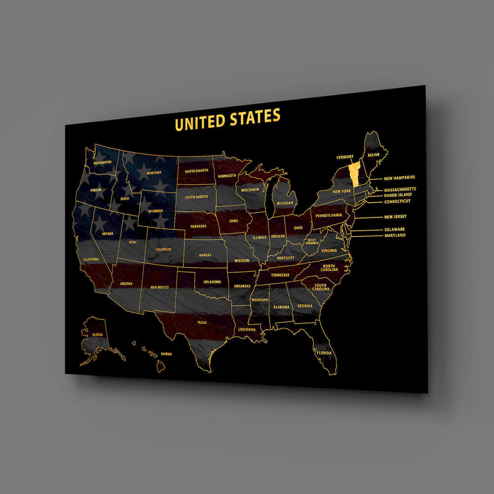 Vermont State Map - 3D Embossed Metal Wall Art