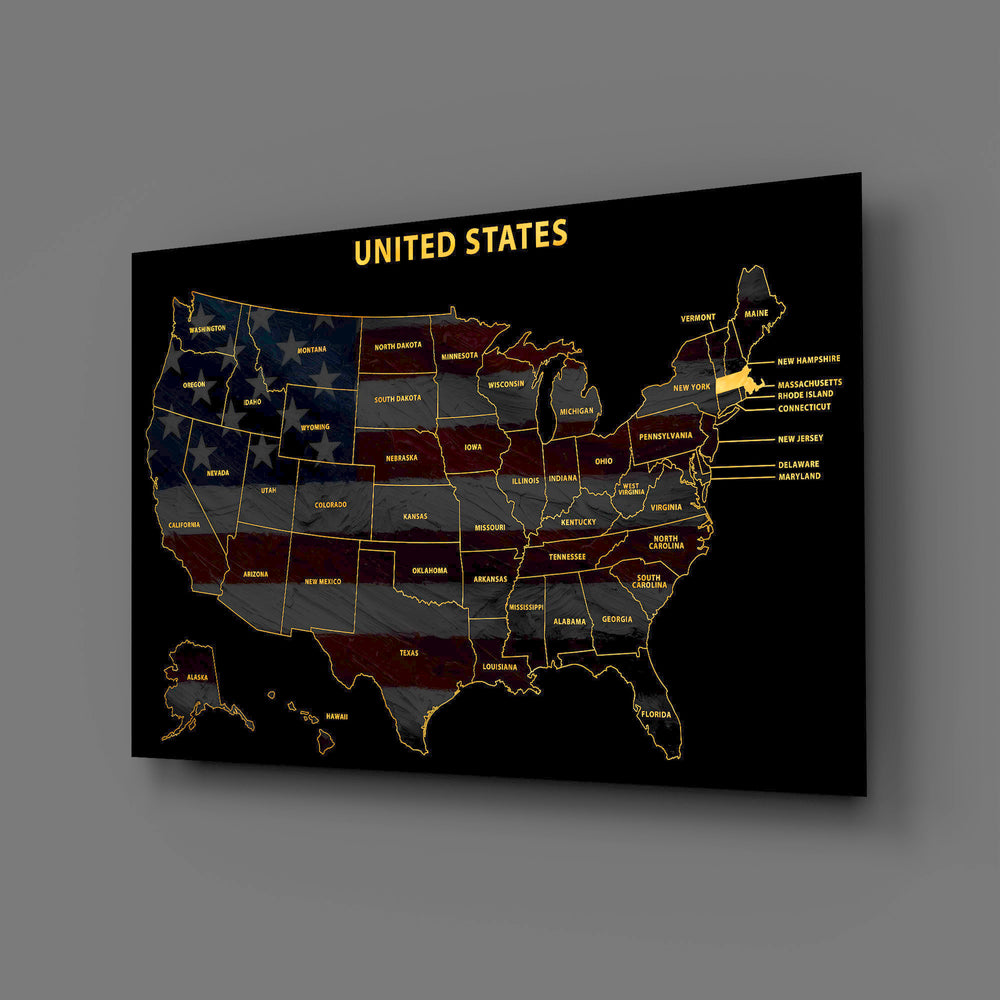Massachusetts State Map - 3D Embossed Metal Wall Art