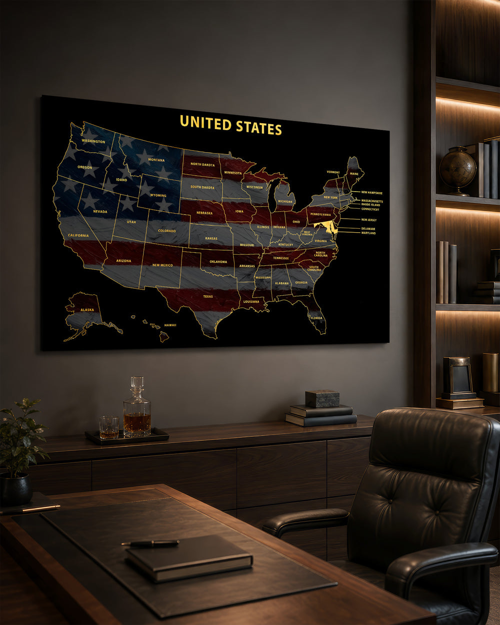 Maryland State Map - 3D Embossed Metal Wall Art