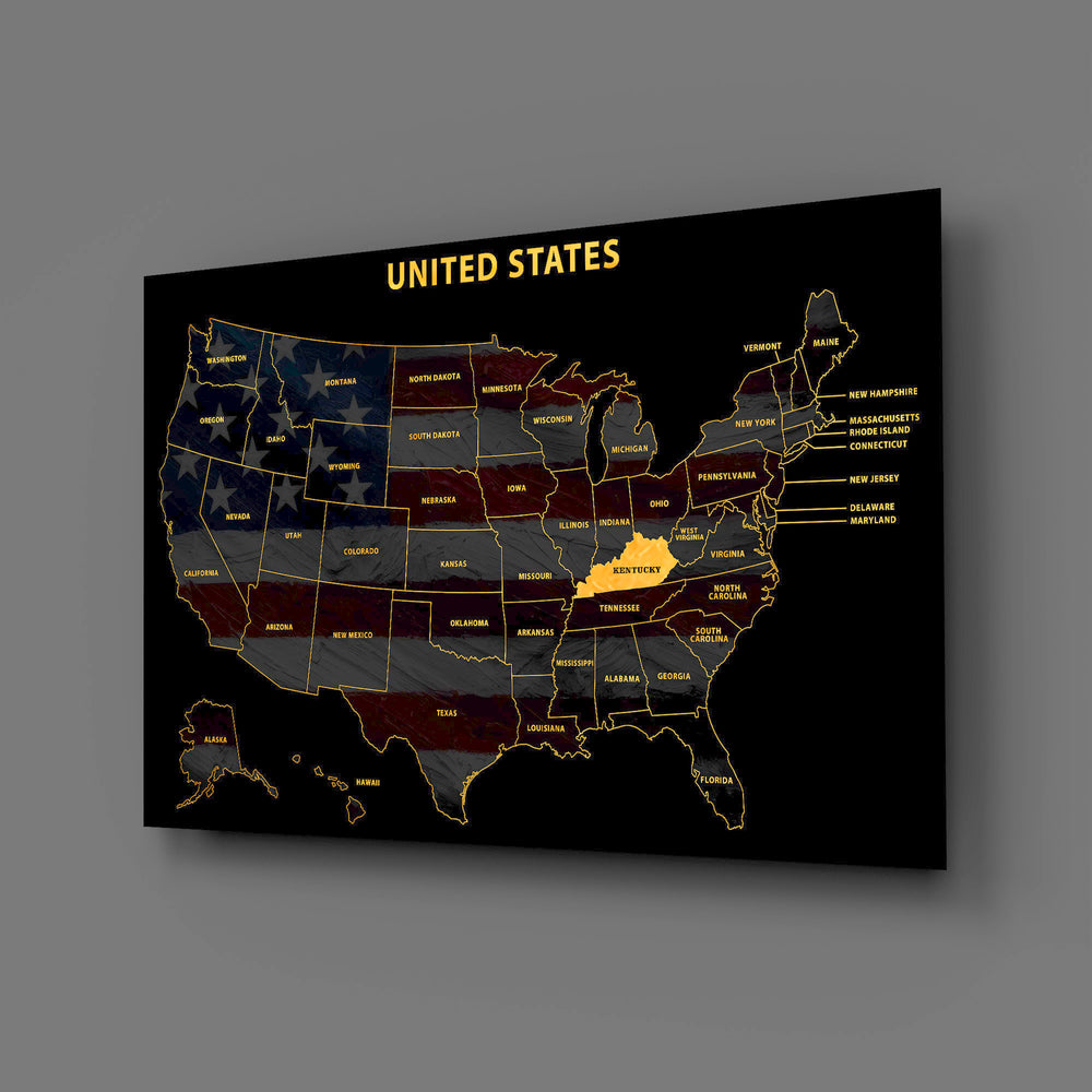 Kentucky State Map - 3D Embossed Metal Wall Art