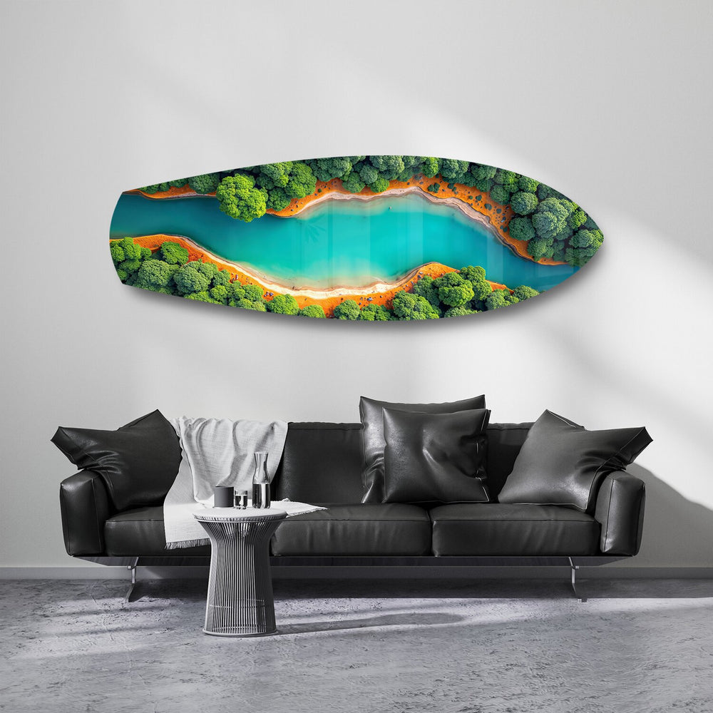 Aerial River Forest Landscape Glass Wall Art.
