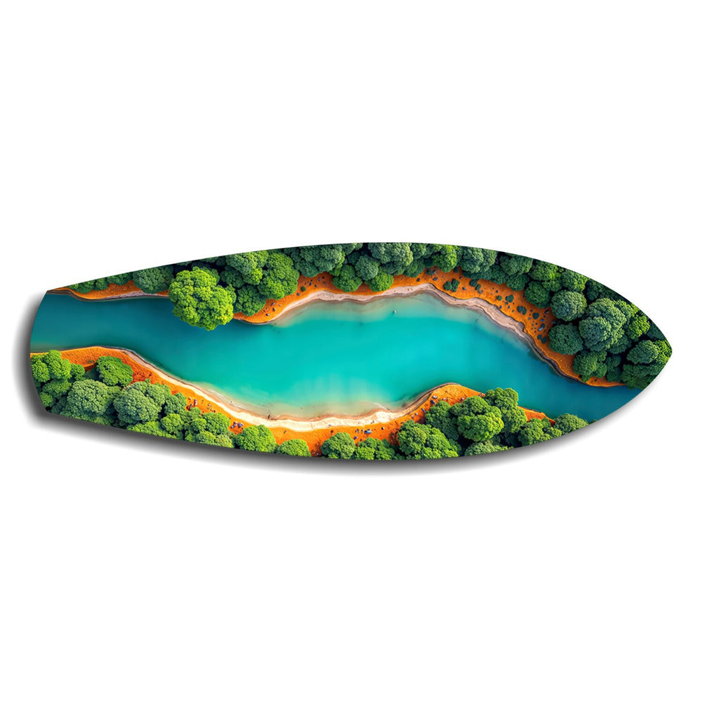 Aerial River Forest Landscape Glass Wall Art.