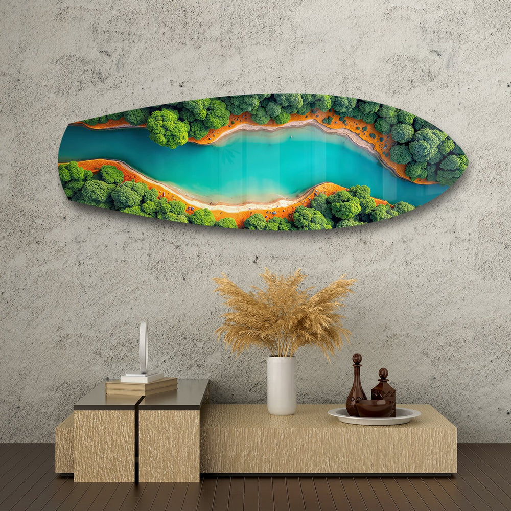 Aerial River Forest Landscape Glass Wall Art.