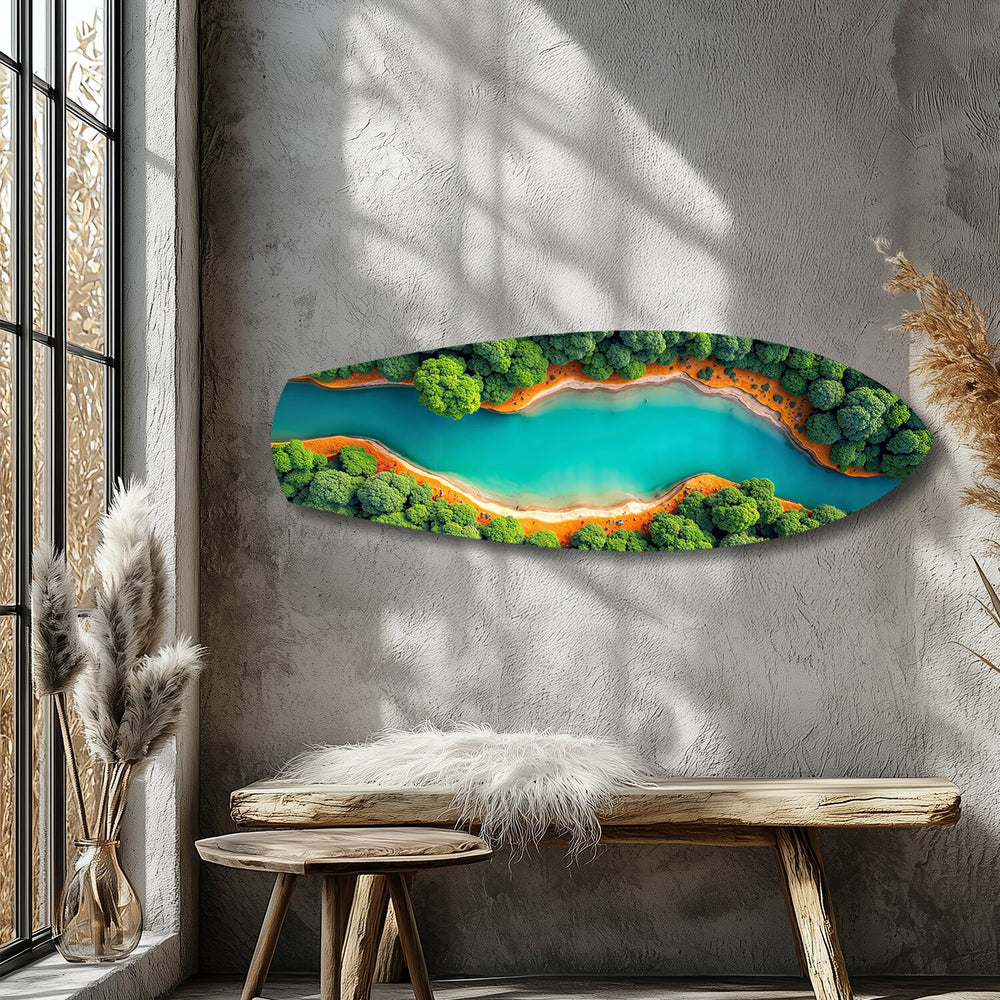 Aerial River Forest Landscape Glass Wall Art.