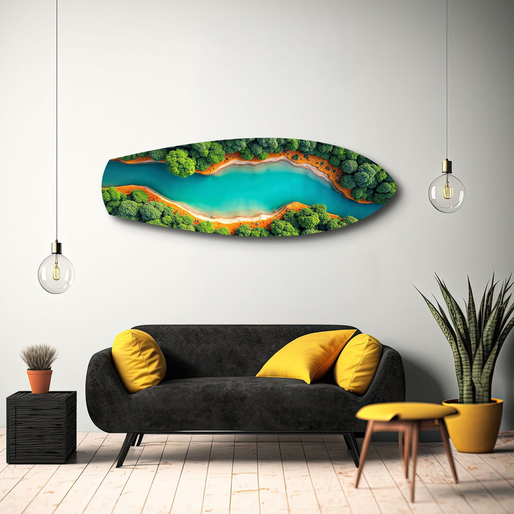 Aerial River Forest Landscape Glass Wall Art.