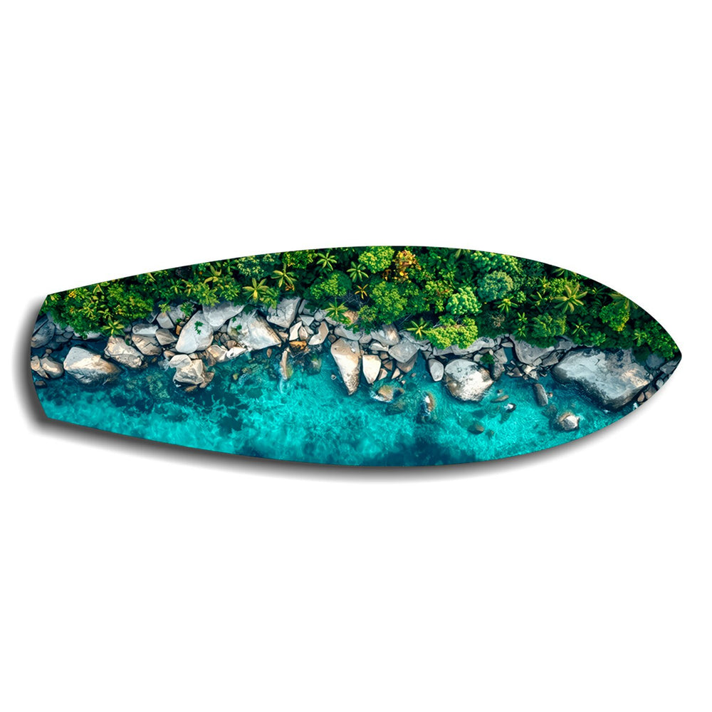Tropical Lagoon Aerial Beach Glass Wall Art.