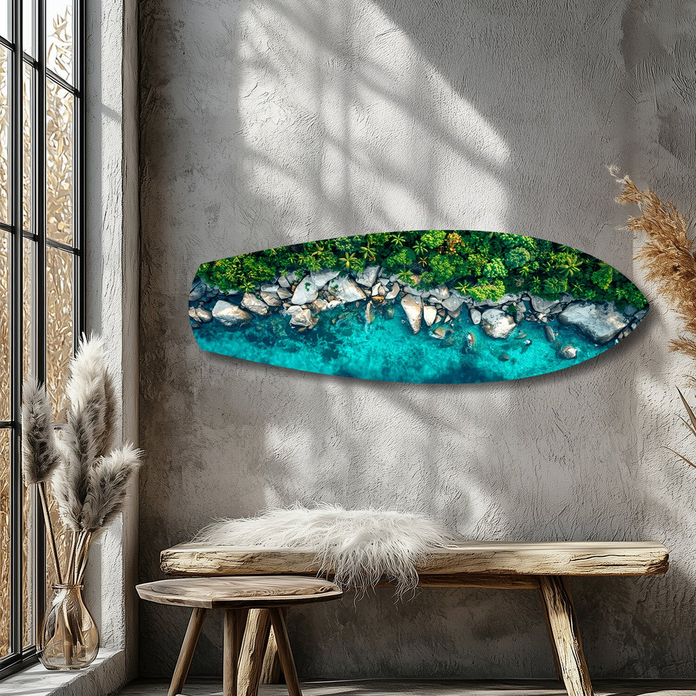 Tropical Lagoon Aerial Beach Glass Wall Art.