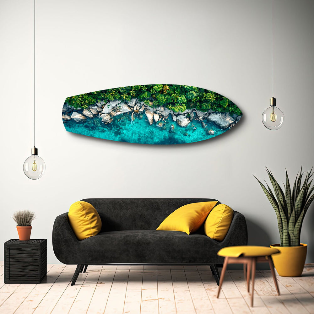 Tropical Lagoon Aerial Beach Glass Wall Art.