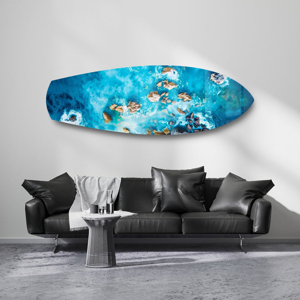Aerial Reef Turquoise Ocean Glass Wall Art.