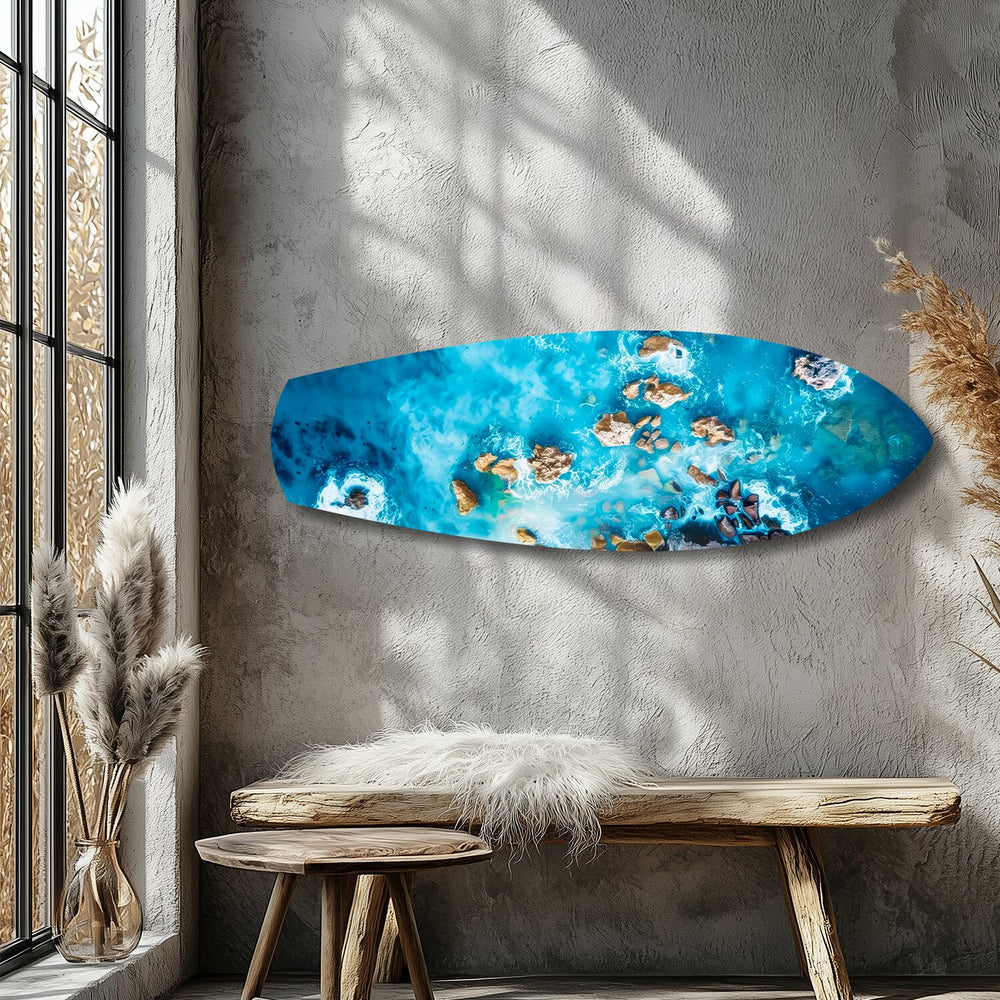 Aerial Reef Turquoise Ocean Glass Wall Art.