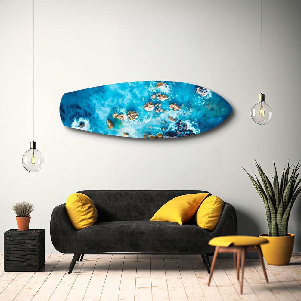 Aerial Reef Turquoise Ocean Glass Wall Art.