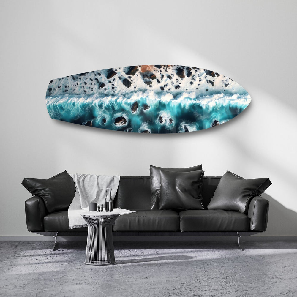 Crashing Wave Aerial Ocean Glass Wall Art.