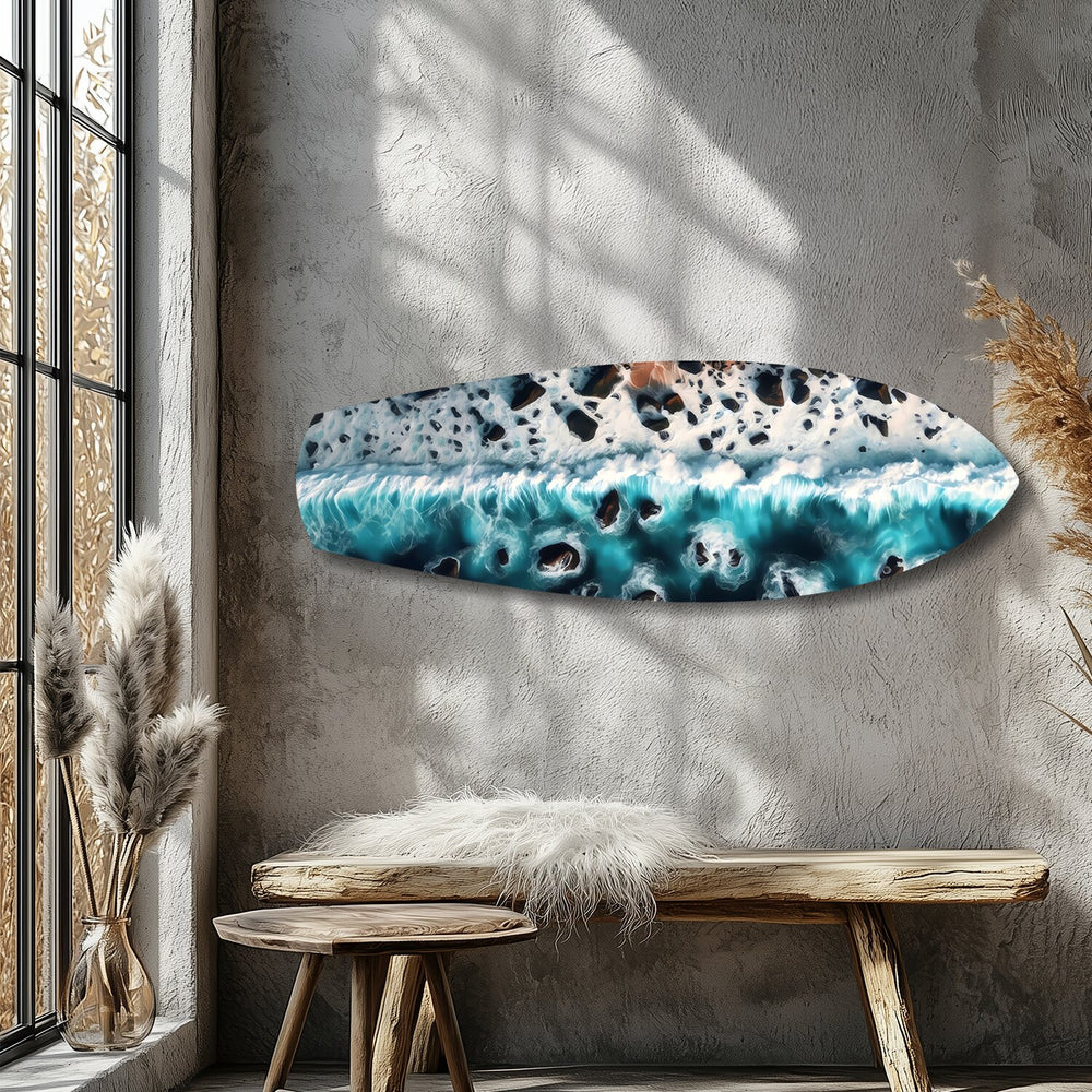 Crashing Wave Aerial Ocean Glass Wall Art.