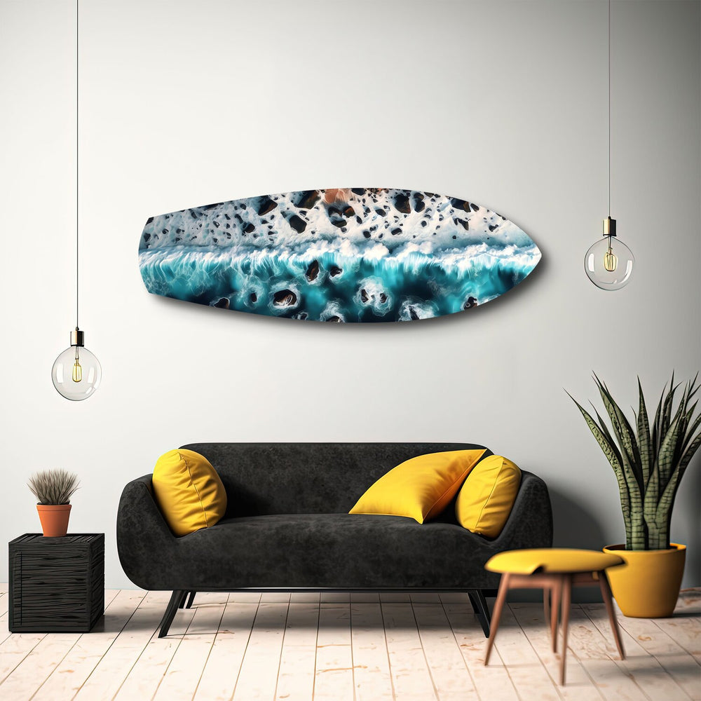 Crashing Wave Aerial Ocean Glass Wall Art.