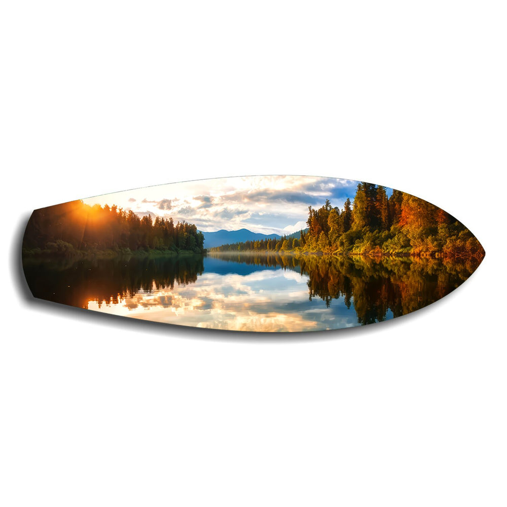 Lakeside Sunset Mirror Landscape Glass Wall Art.