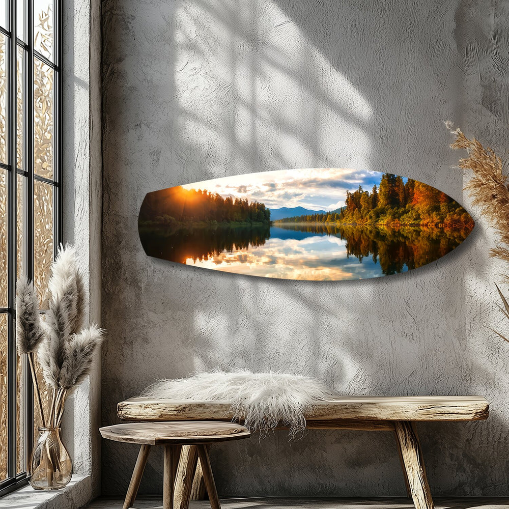Lakeside Sunset Mirror Landscape Glass Wall Art.