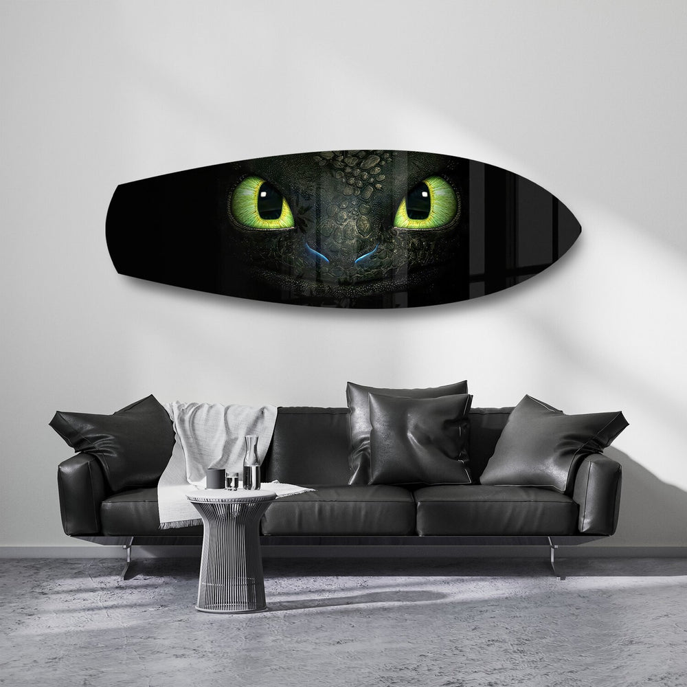 Black Dragon Green Eyes Glass Wall Art.