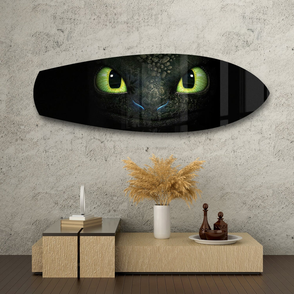 Black Dragon Green Eyes Glass Wall Art.