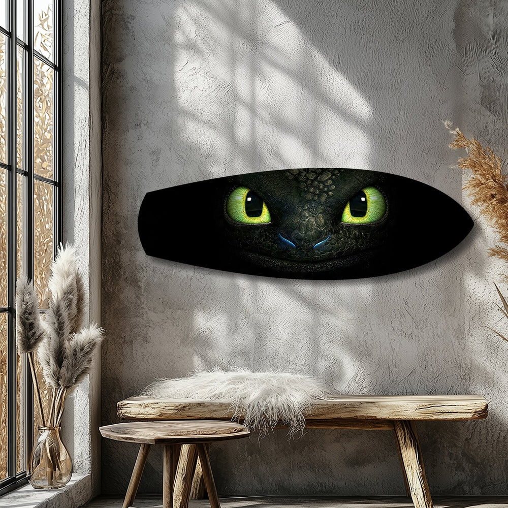 Black Dragon Green Eyes Glass Wall Art.