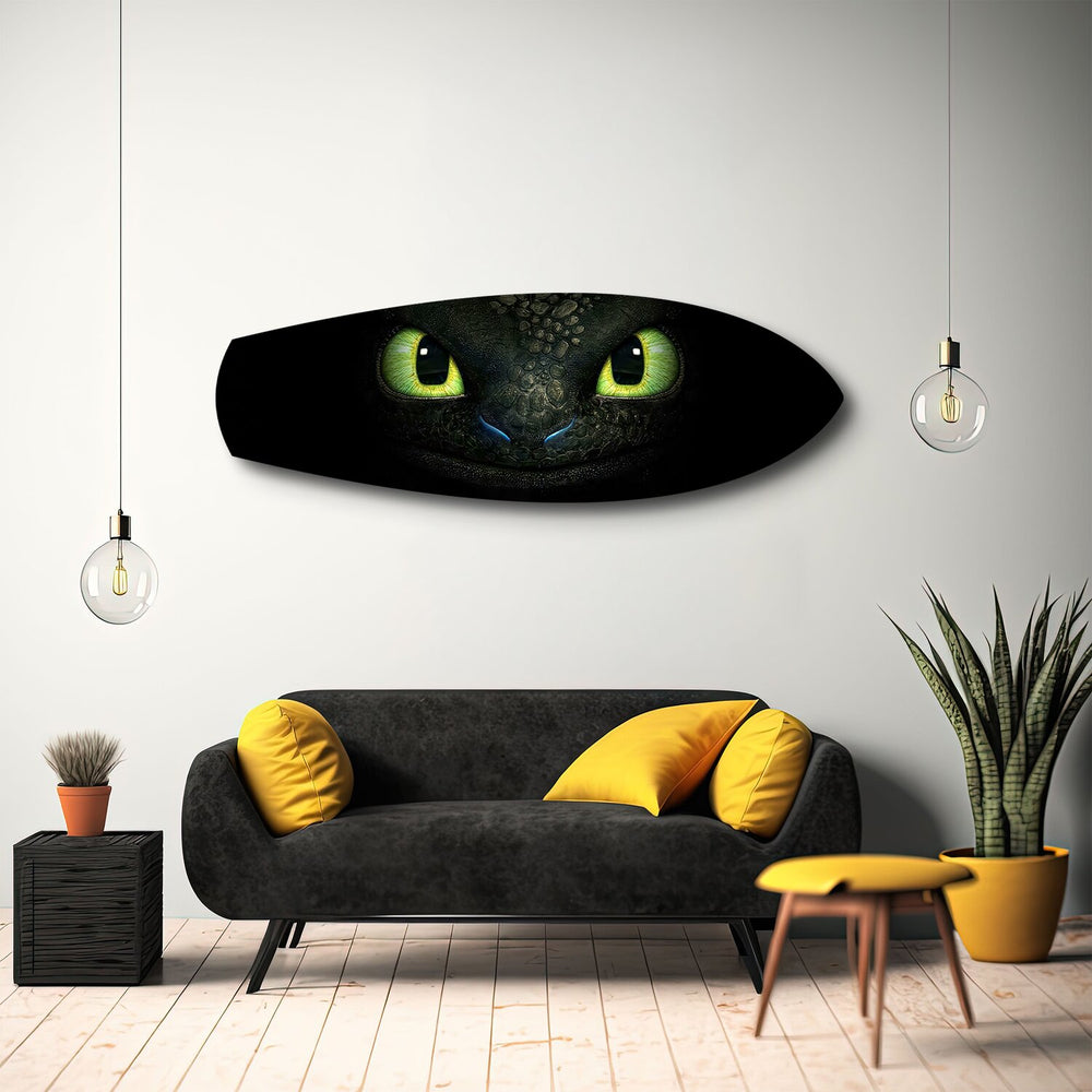 Black Dragon Green Eyes Glass Wall Art.