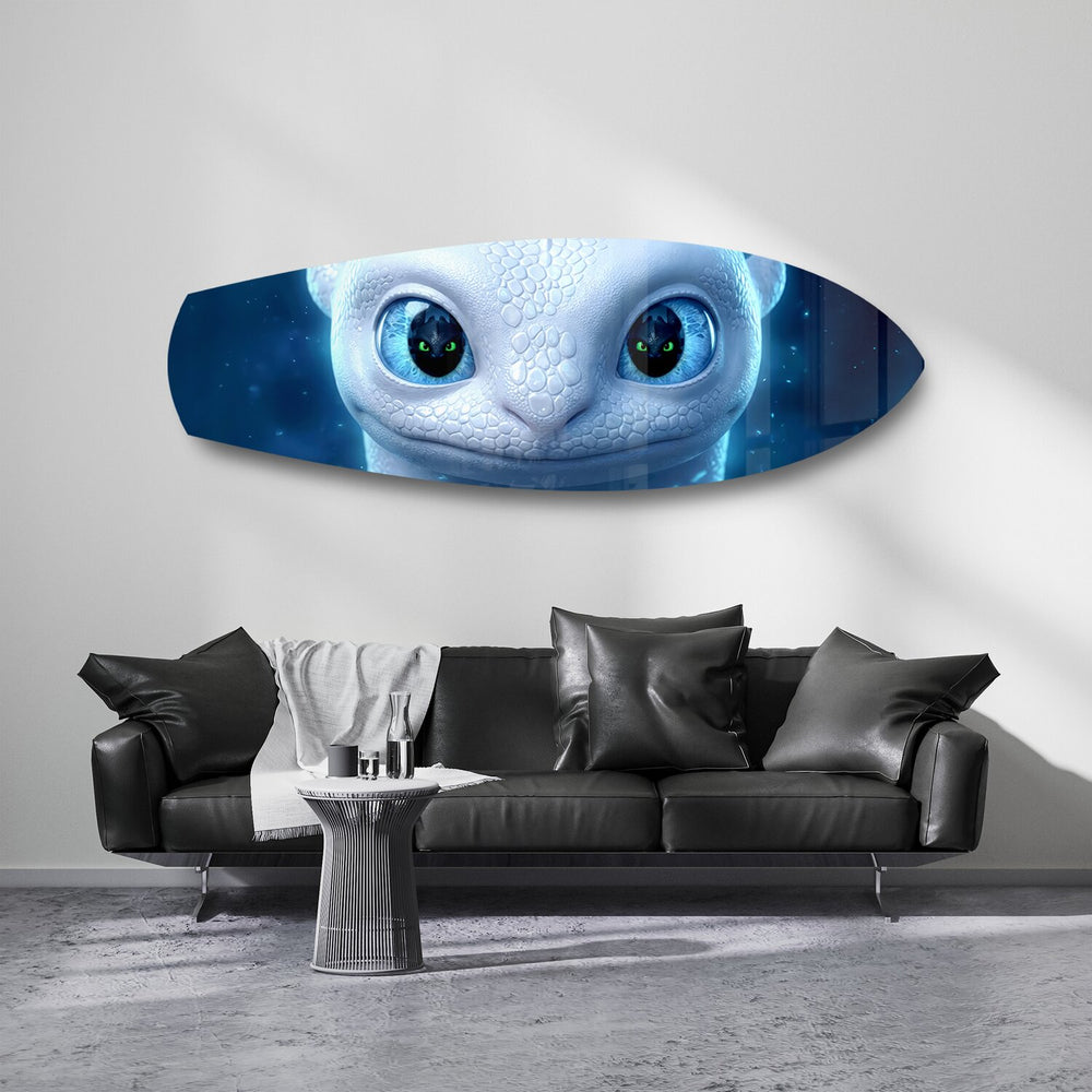 White Dragon Blue Eyes Glass Wall Art.