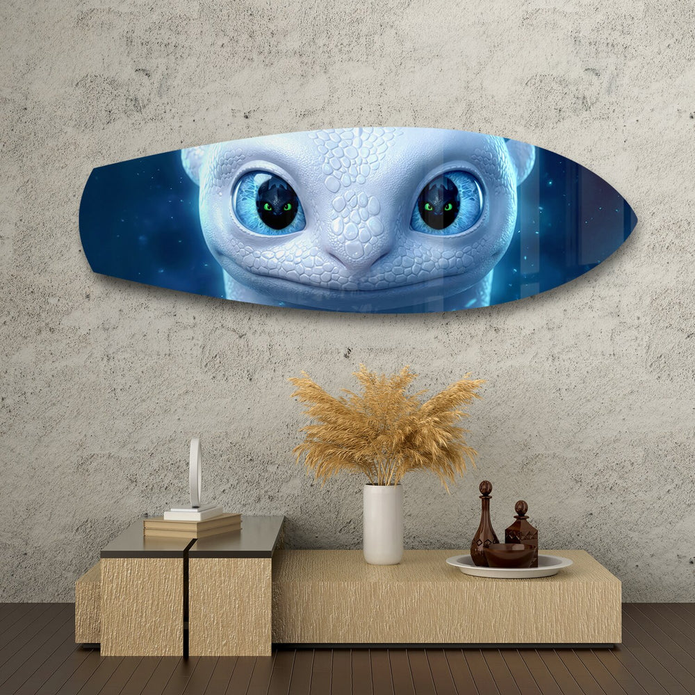 White Dragon Blue Eyes Glass Wall Art.