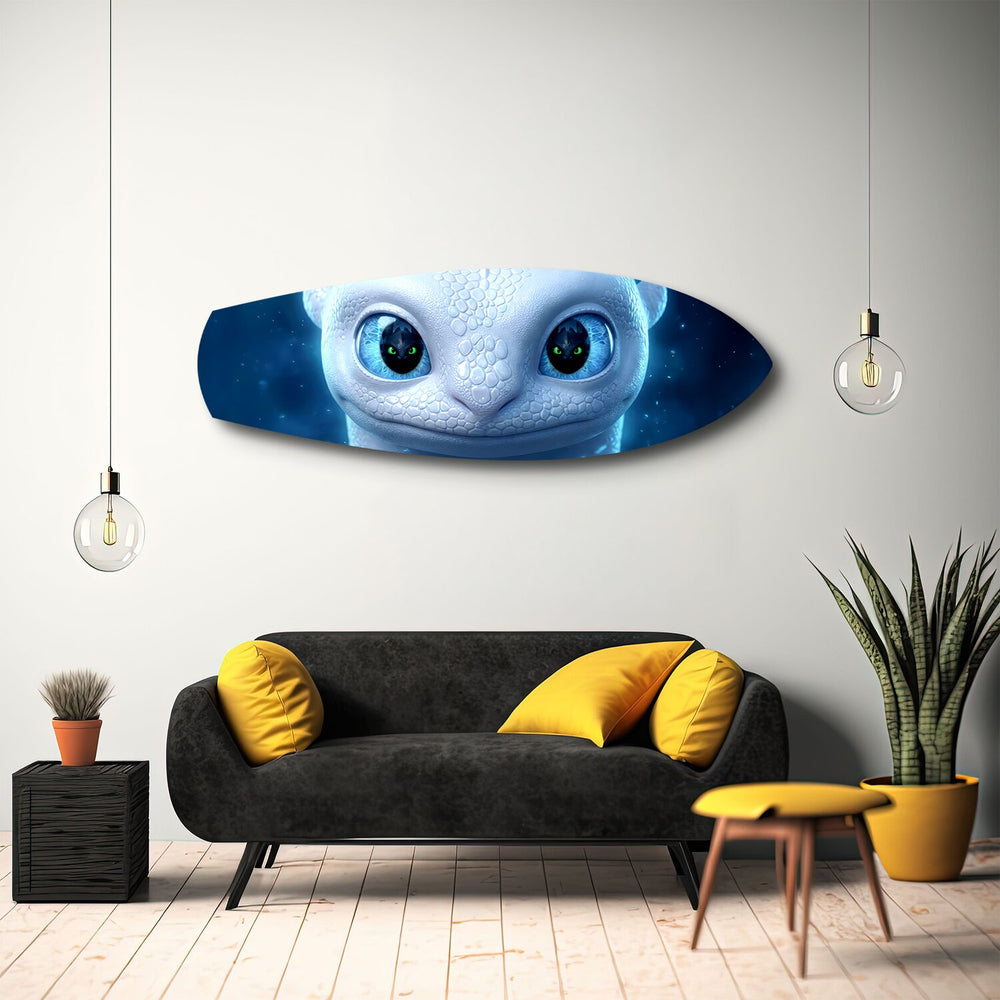 White Dragon Blue Eyes Glass Wall Art.