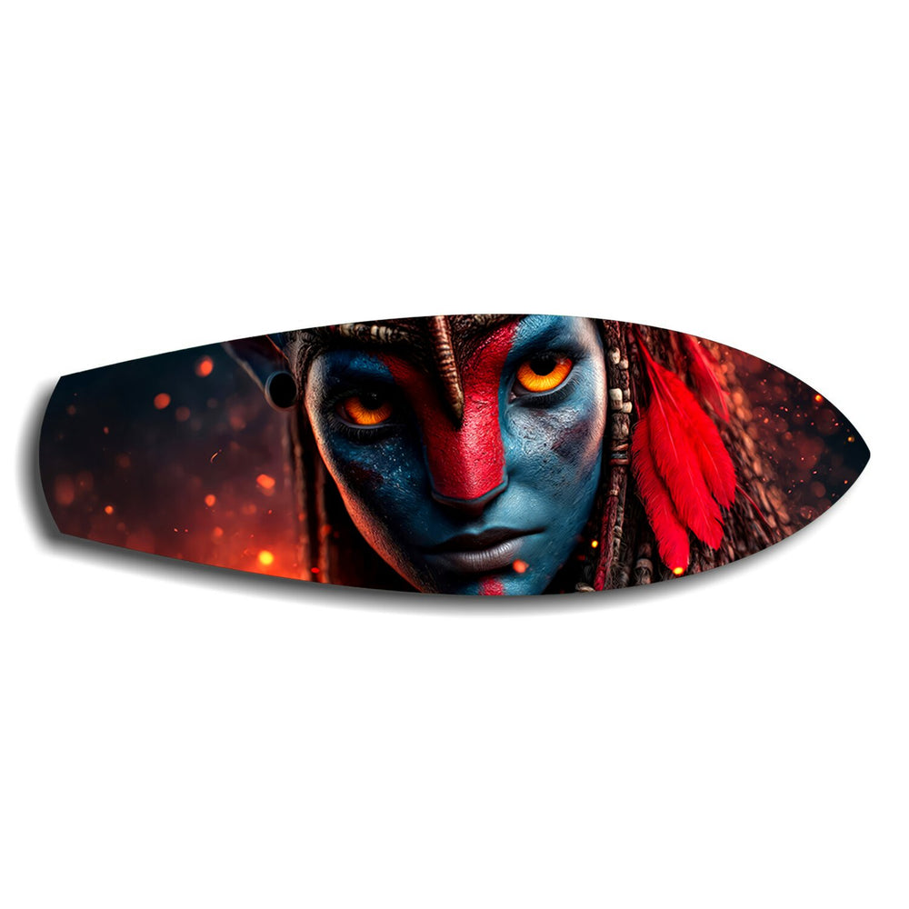 Blue Tribal Warrior Sci-Fi Glass Wall Art.