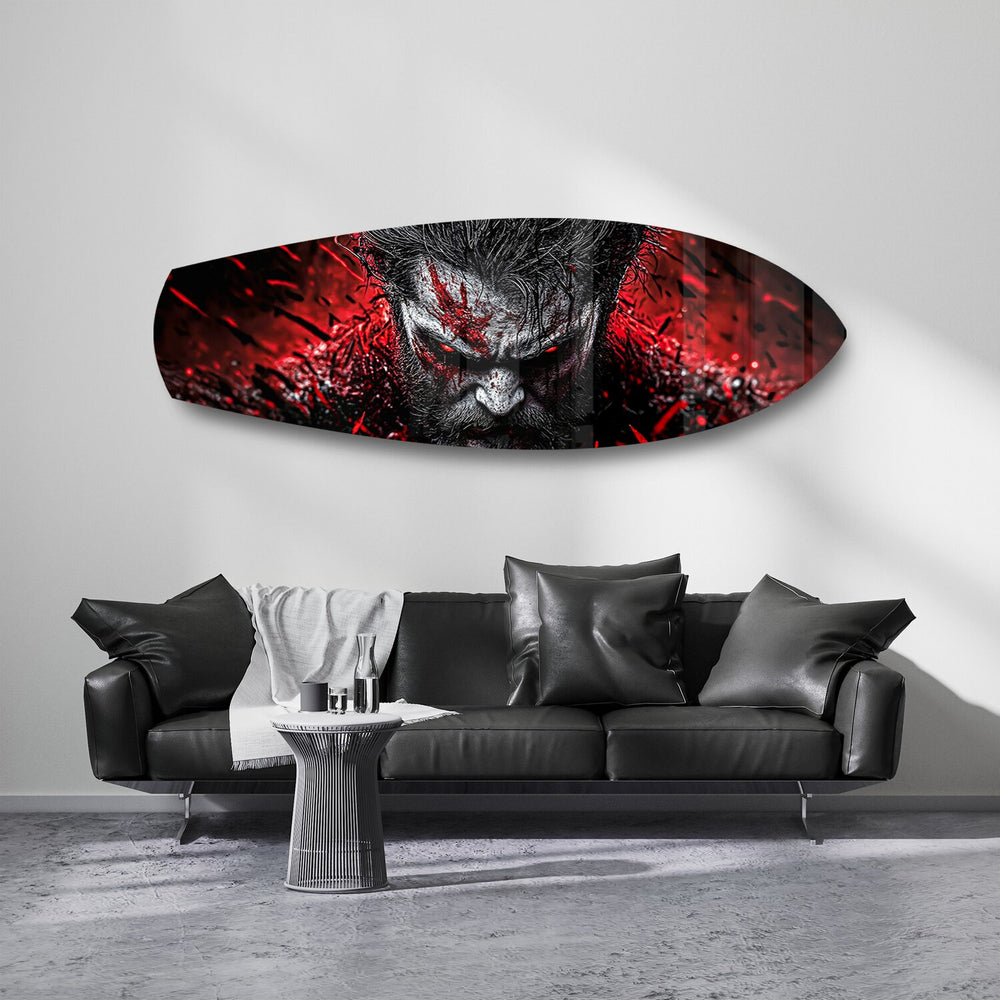 Brutal Warrior Bloody Portrait Glass Wall Art.