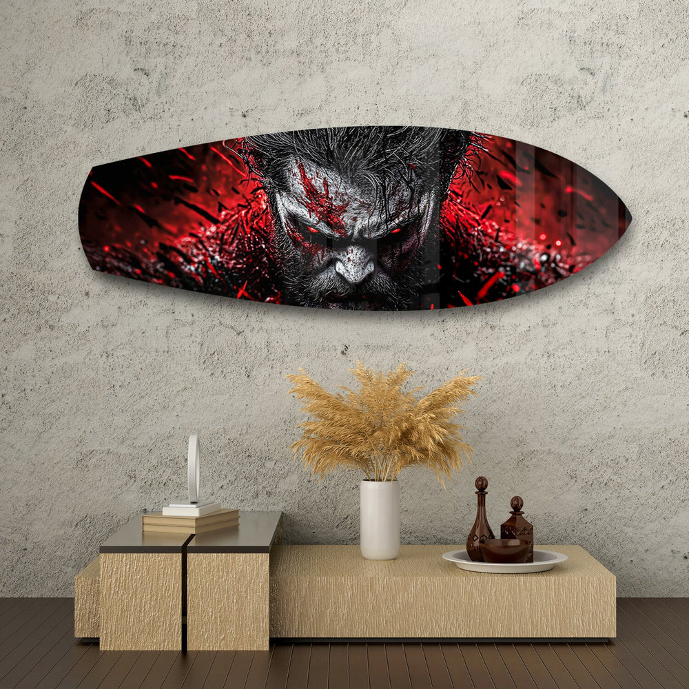 Brutal Warrior Bloody Portrait Glass Wall Art.