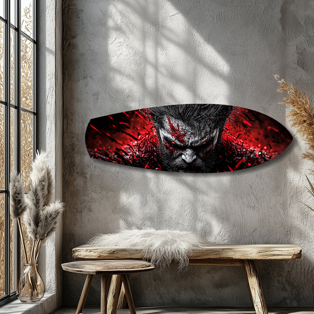 Brutal Warrior Bloody Portrait Glass Wall Art.