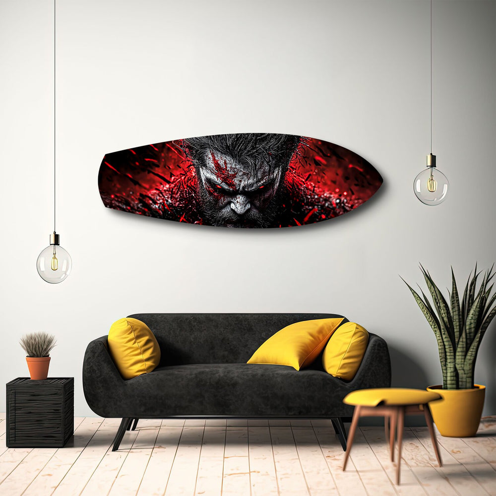 Brutal Warrior Bloody Portrait Glass Wall Art.