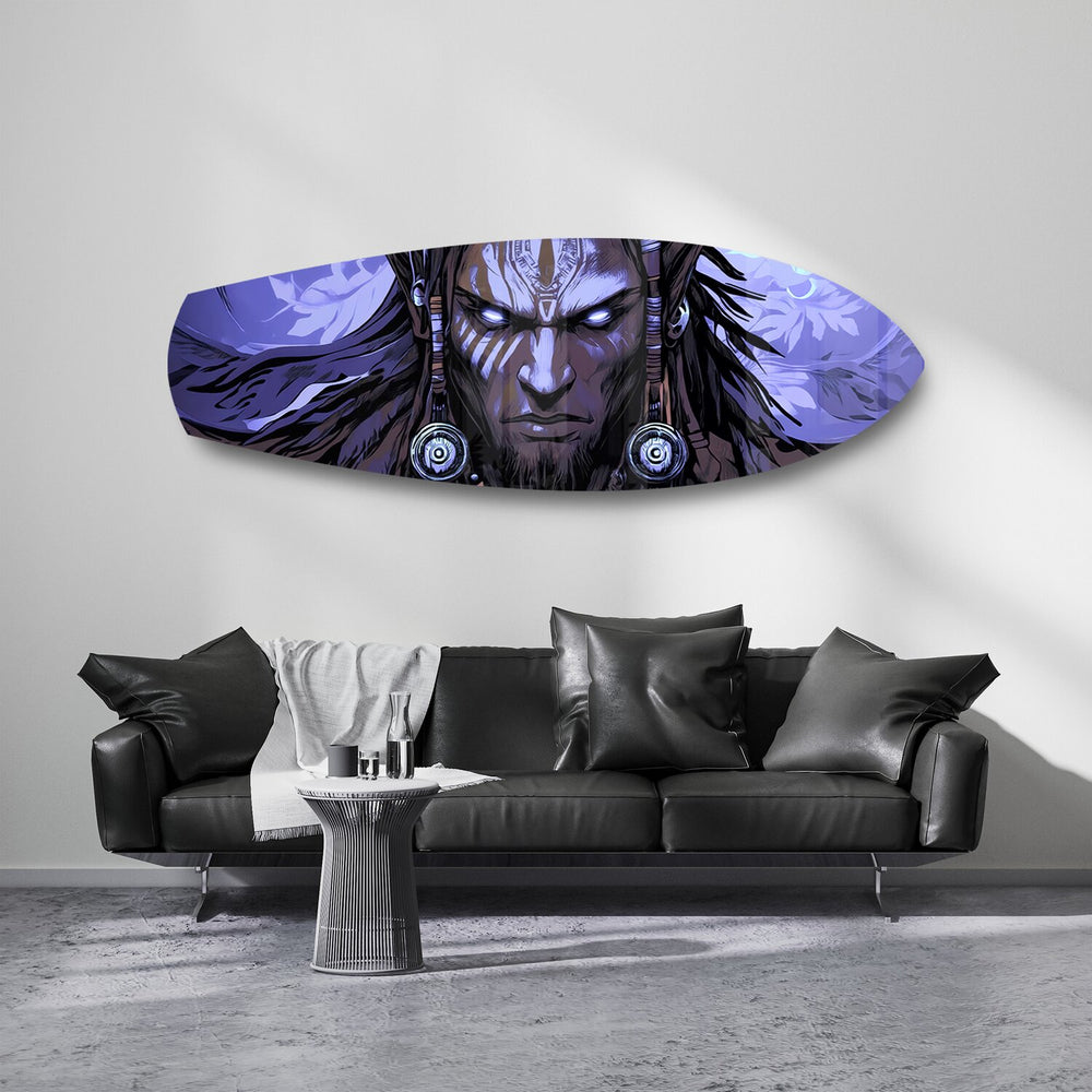 Tribal Chief Warrior Comic Glass Wall Art.