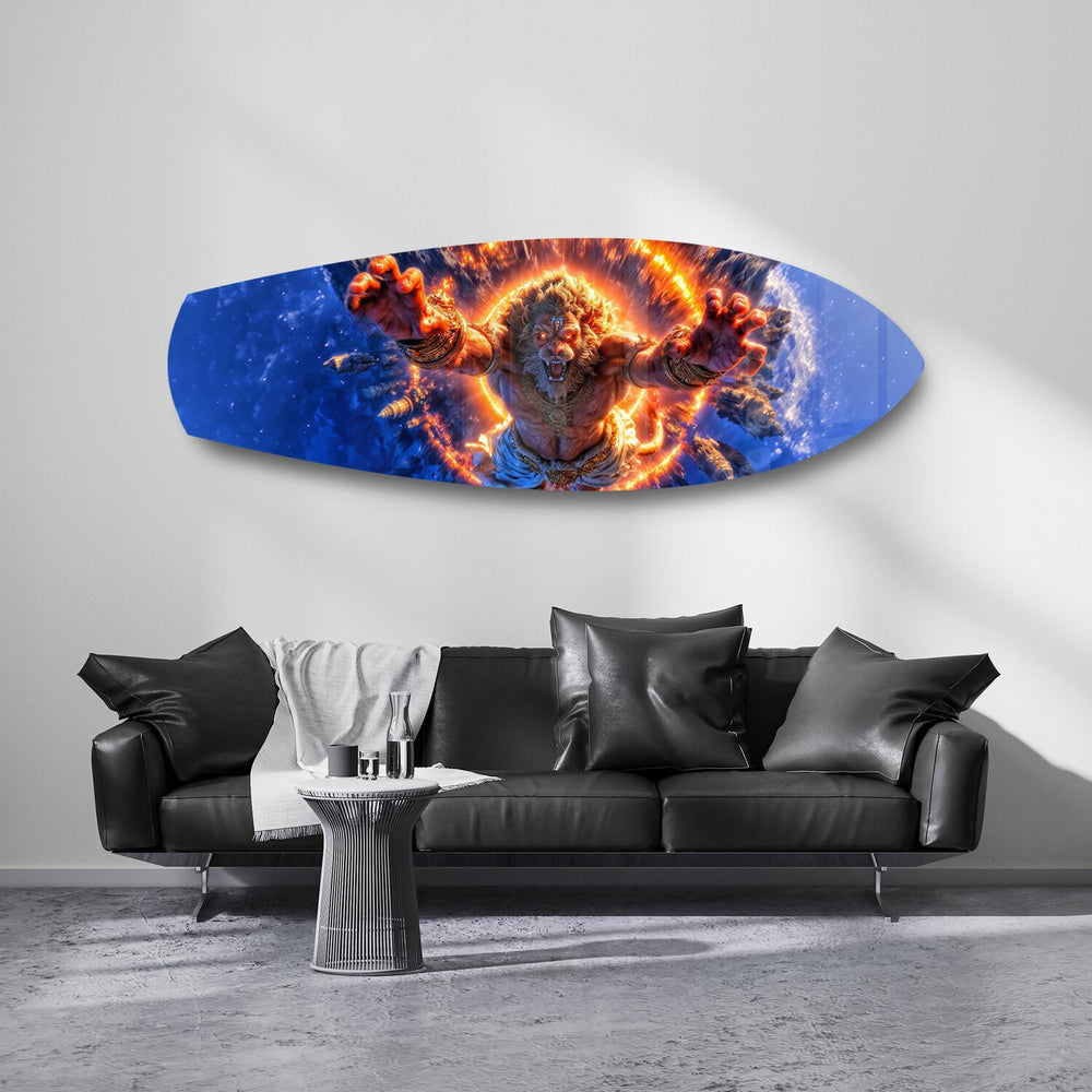 Lion God Mythology Fire Portal Glass Wall Art.