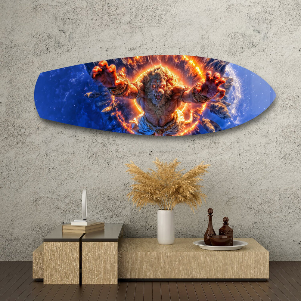 Lion God Mythology Fire Portal Glass Wall Art.