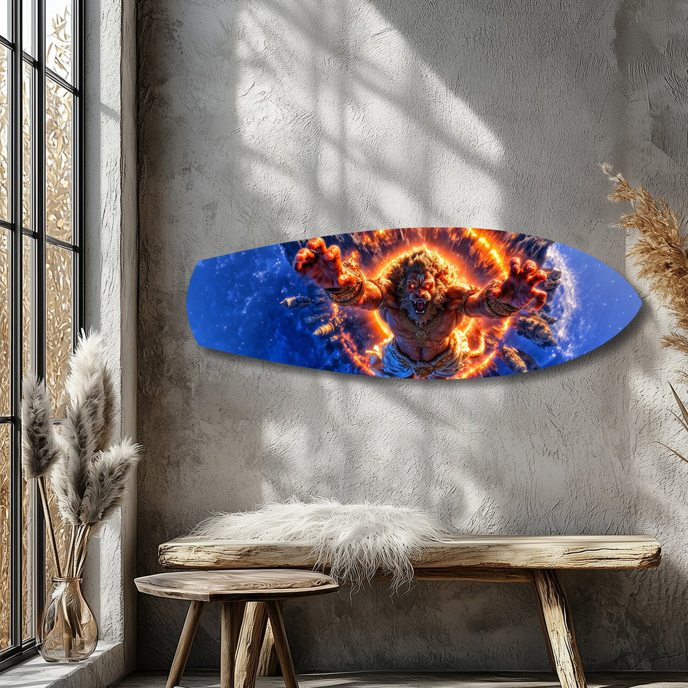 Lion God Mythology Fire Portal Glass Wall Art.