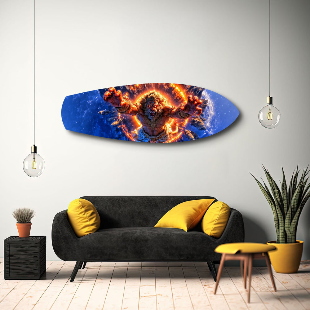 Lion God Mythology Fire Portal Glass Wall Art.