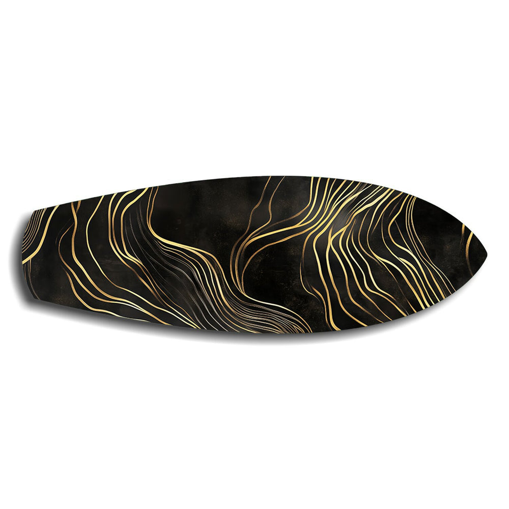 Black and Gold Abstract Waves Glass Wall Art.