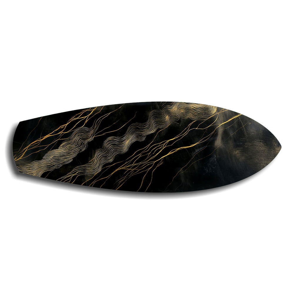 Black and Gold Topographic Lines Glass Wall Art.