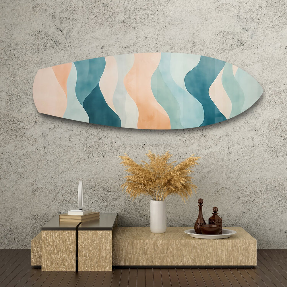 Pastel Boho Waves Abstract Glass Wall Art.