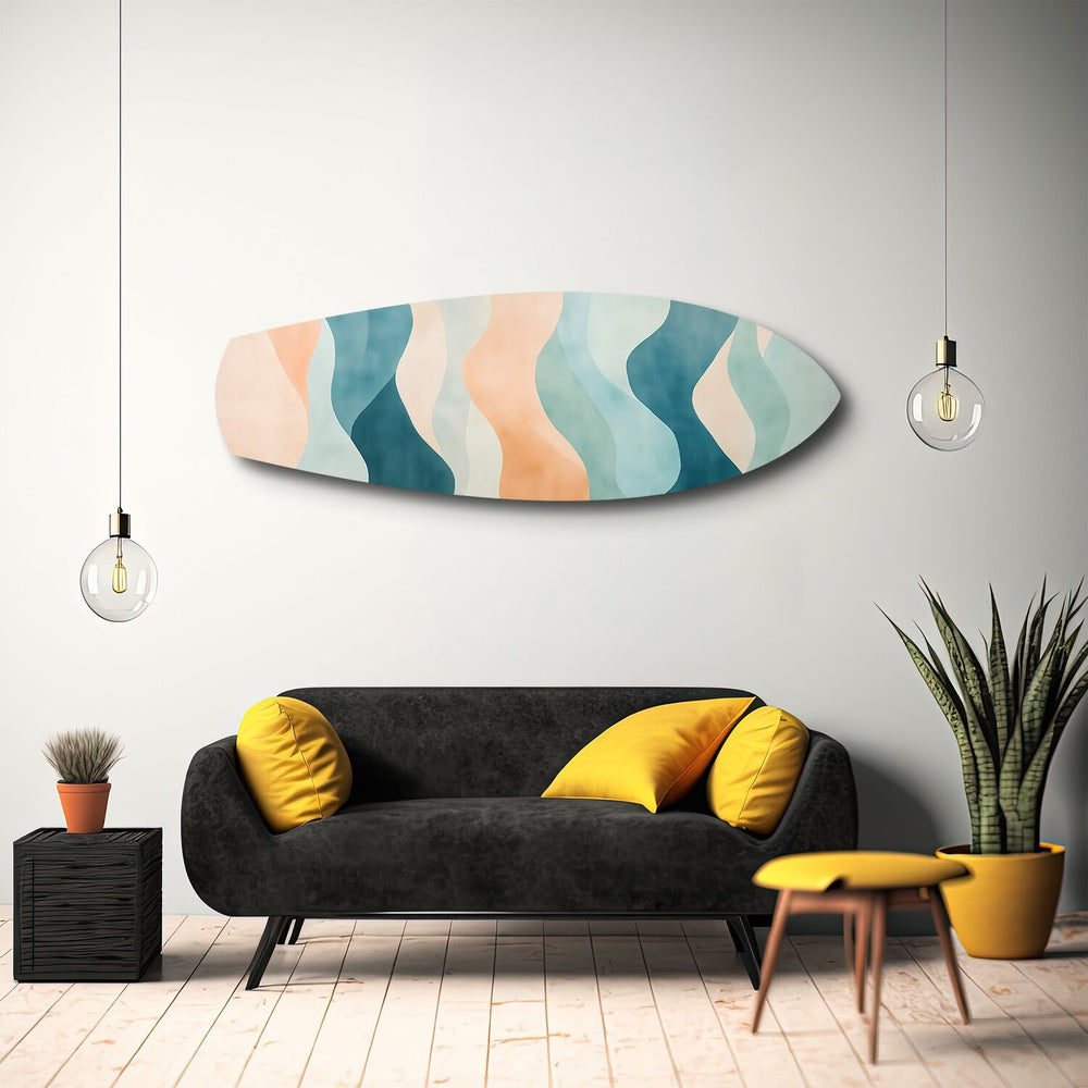 Pastel Boho Waves Abstract Glass Wall Art.
