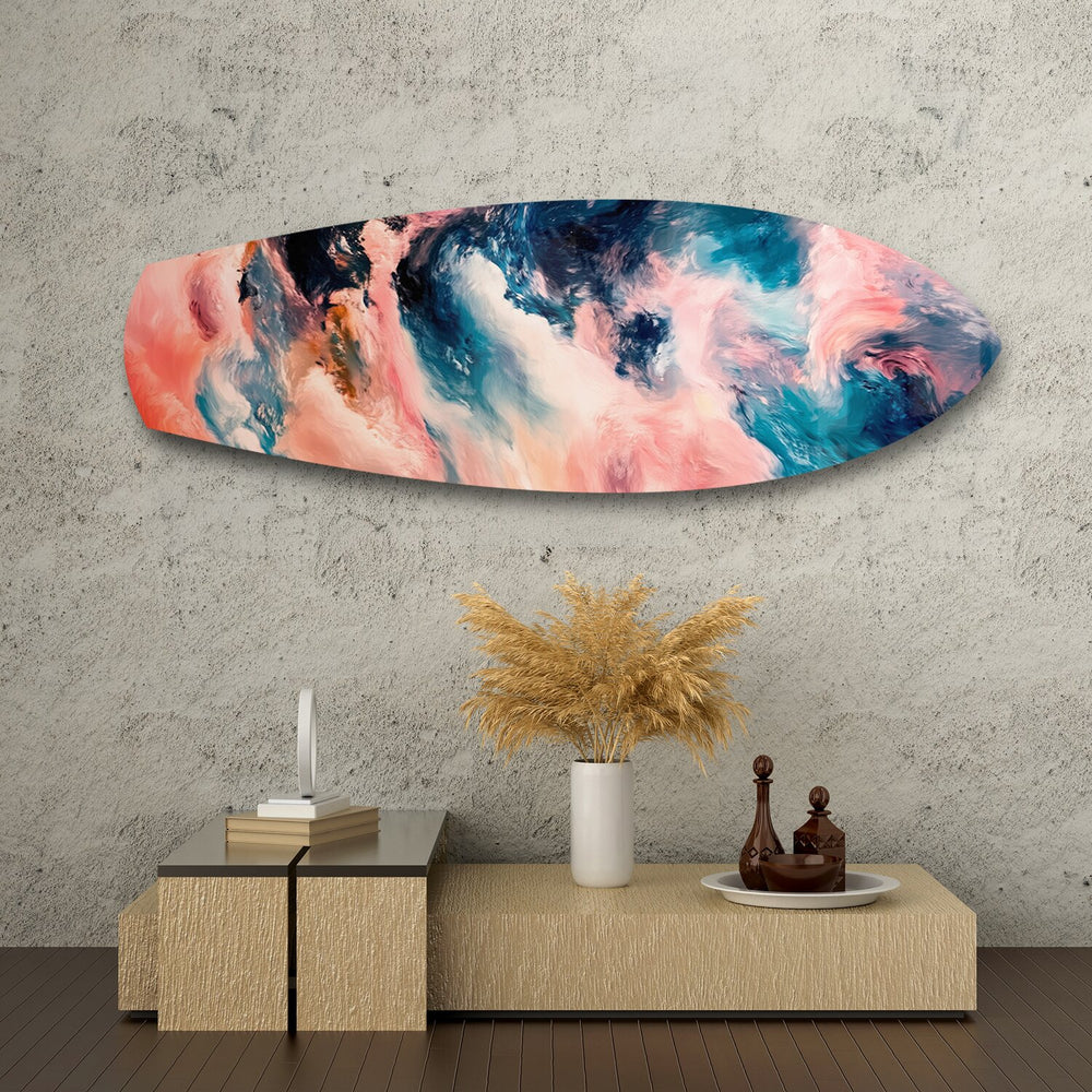 Pink and Blue Marble Swirl Glass Wall Art.