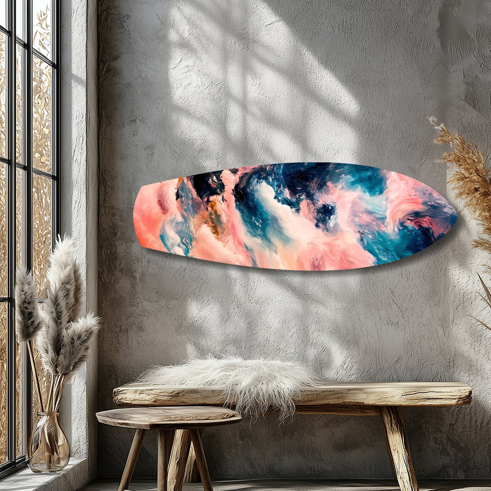 Pink and Blue Marble Swirl Glass Wall Art.